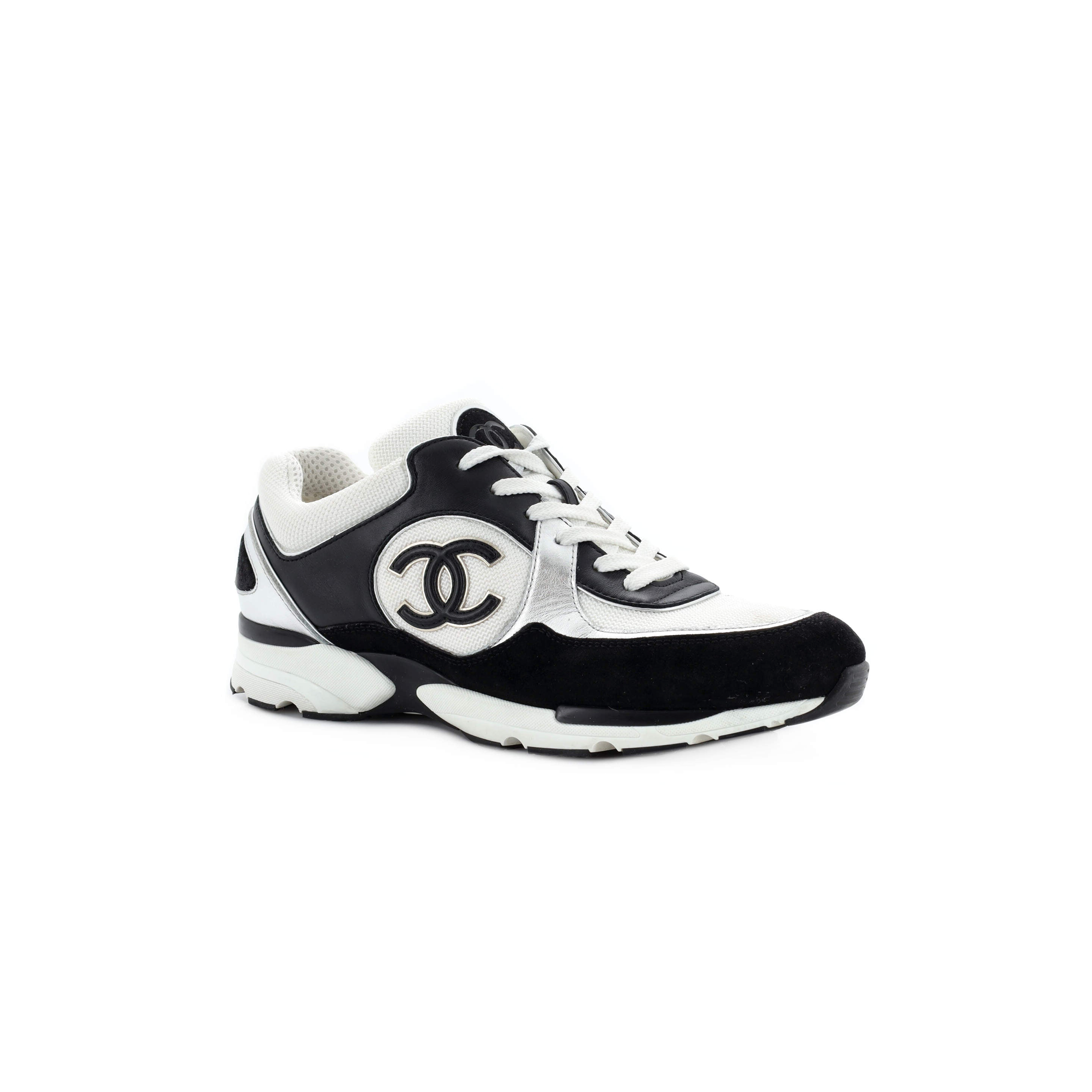 CHANEL WOMEN'S CC LOW-TOP SNEAKERS LEATHER AND FABRIC WITH SUEDE 